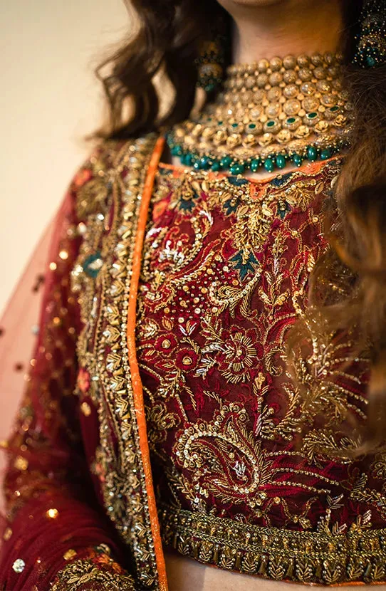 Maroon Pakistani Bridal Dress in Lehenga Choli Style