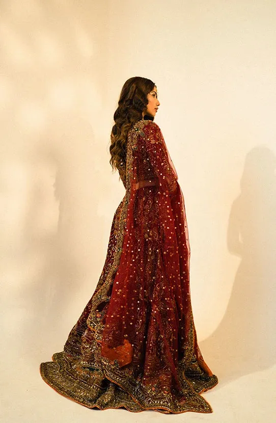Maroon Pakistani Bridal Dress in Lehenga Choli Style