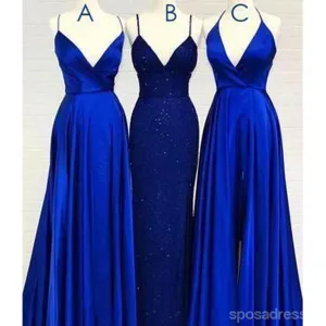 Mermaid Royal Blue Spaghetti Straps V-neck Long Bridesmaid Dresses Gown Online,WG1144