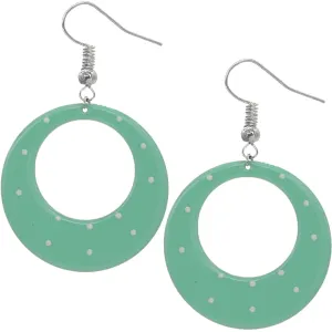 Mint White Round Polka Dot Dangle Earrings