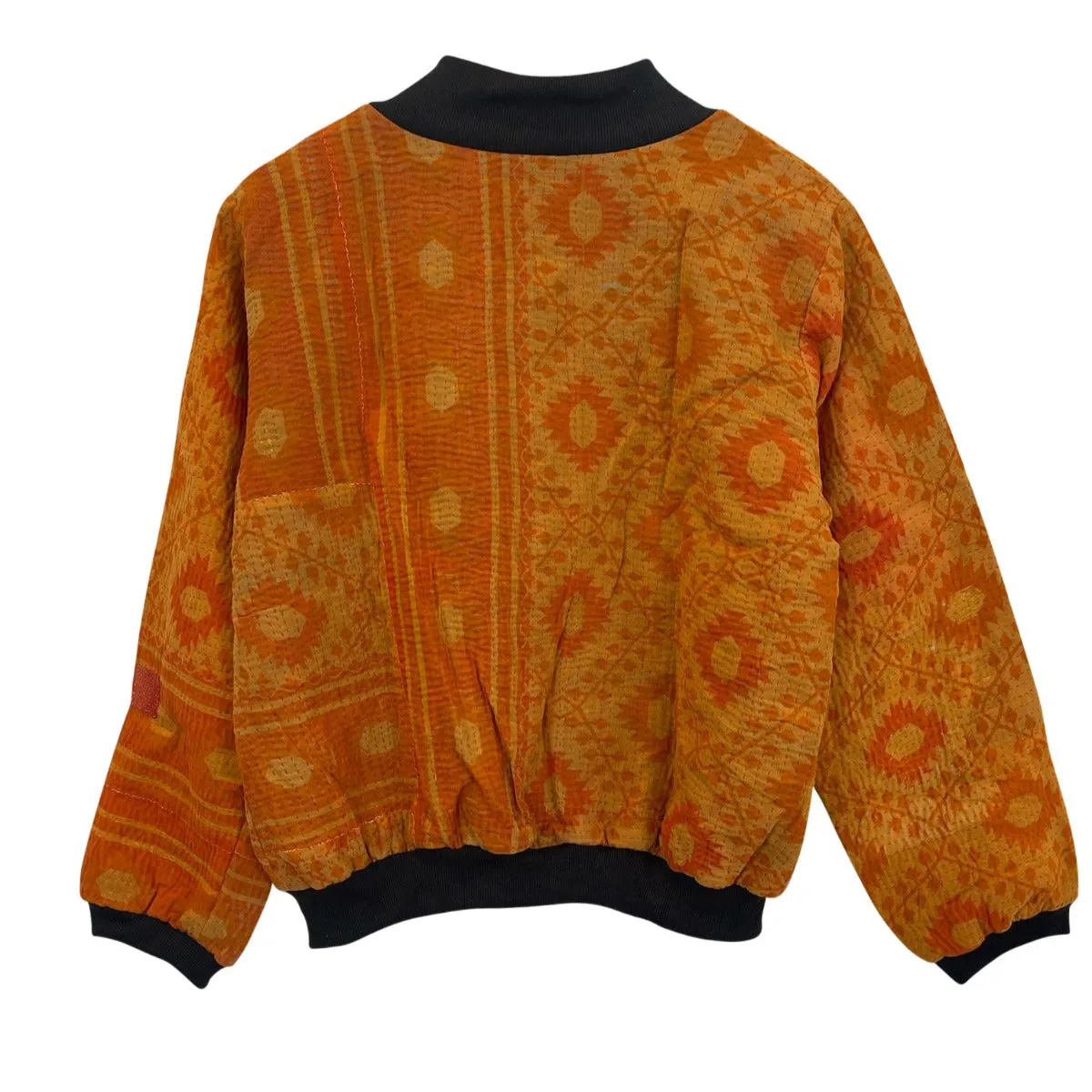 Nadia Bomber Jacket  | Vintage Kantha - Orange Diamond (L)