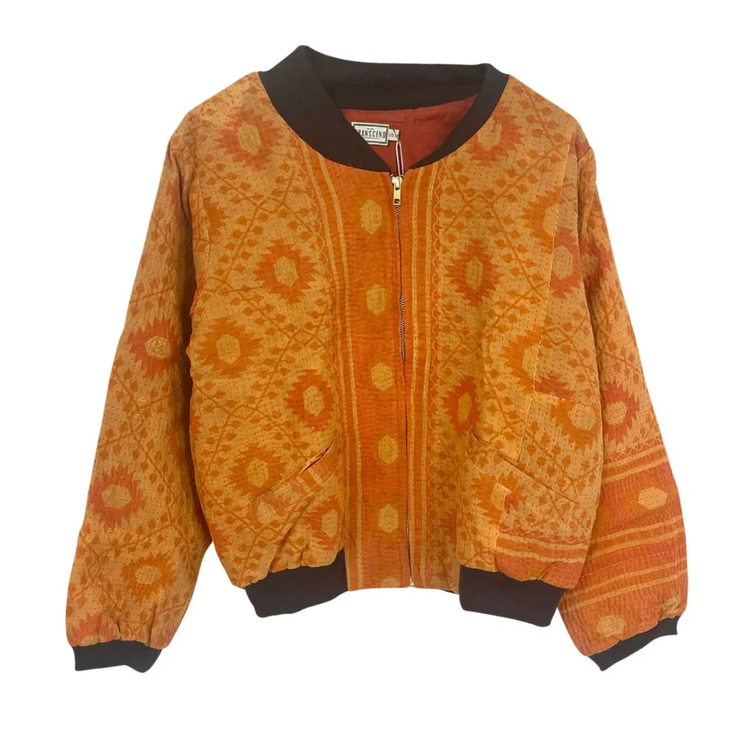 Nadia Bomber Jacket  | Vintage Kantha - Orange Diamond (L)