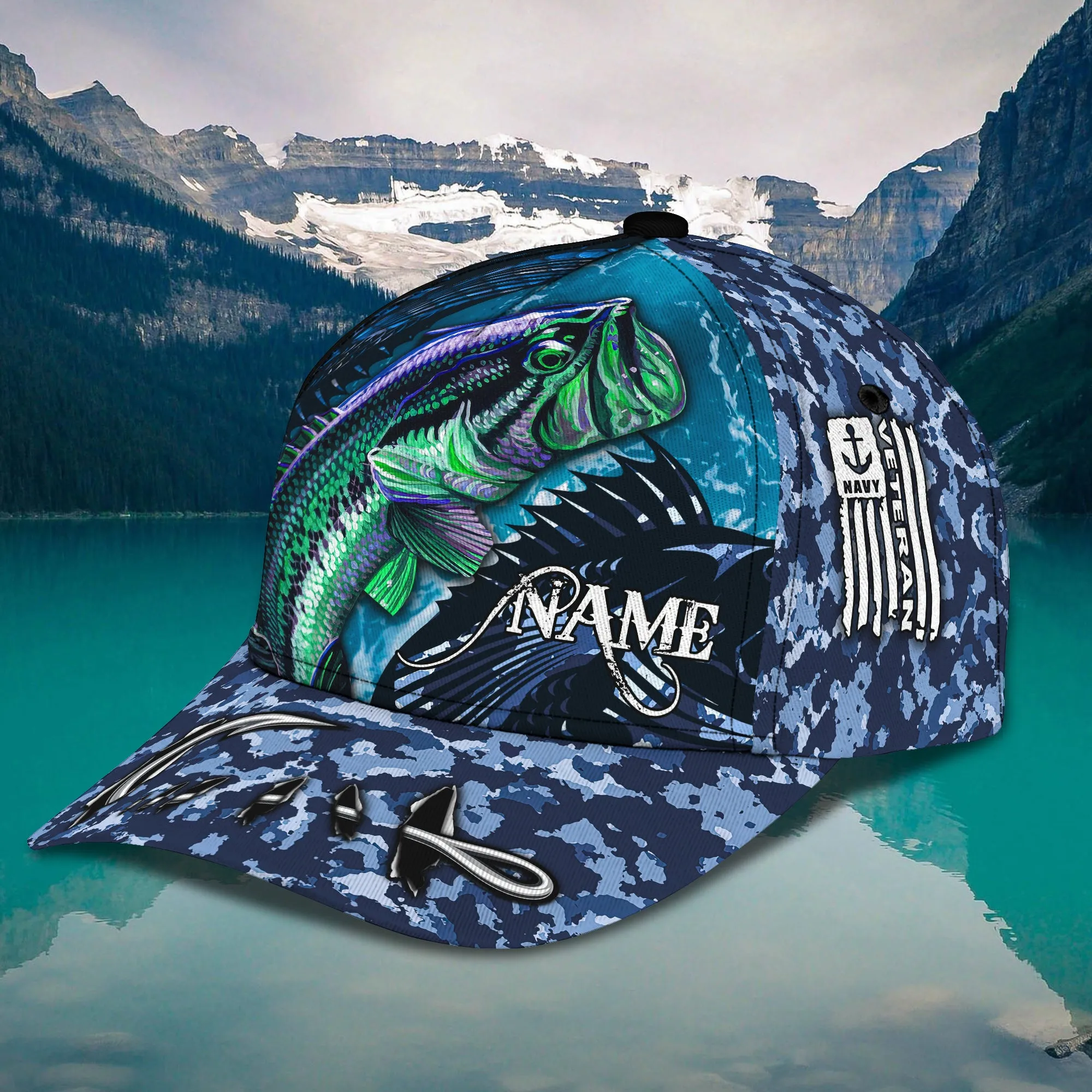 Navy Veteran And Fishing - Personalized Name Cap - Loop - Nt168 - Ct138