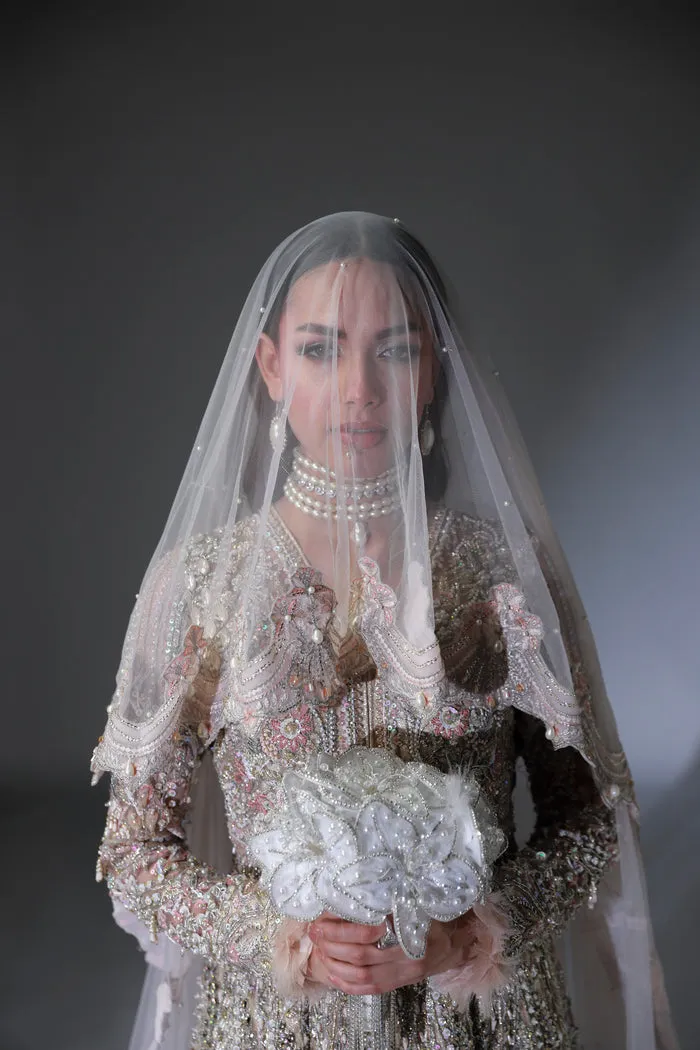 Net Pakistani Bridal Dress in Gown and Dupatta Style