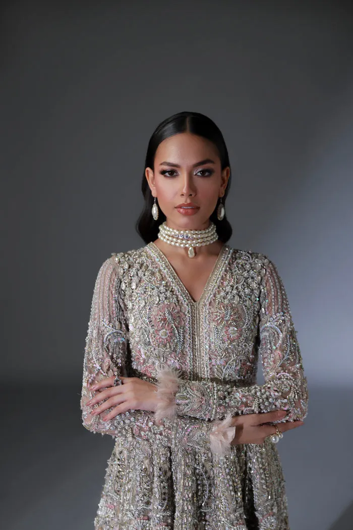 Net Pakistani Bridal Dress in Gown and Dupatta Style