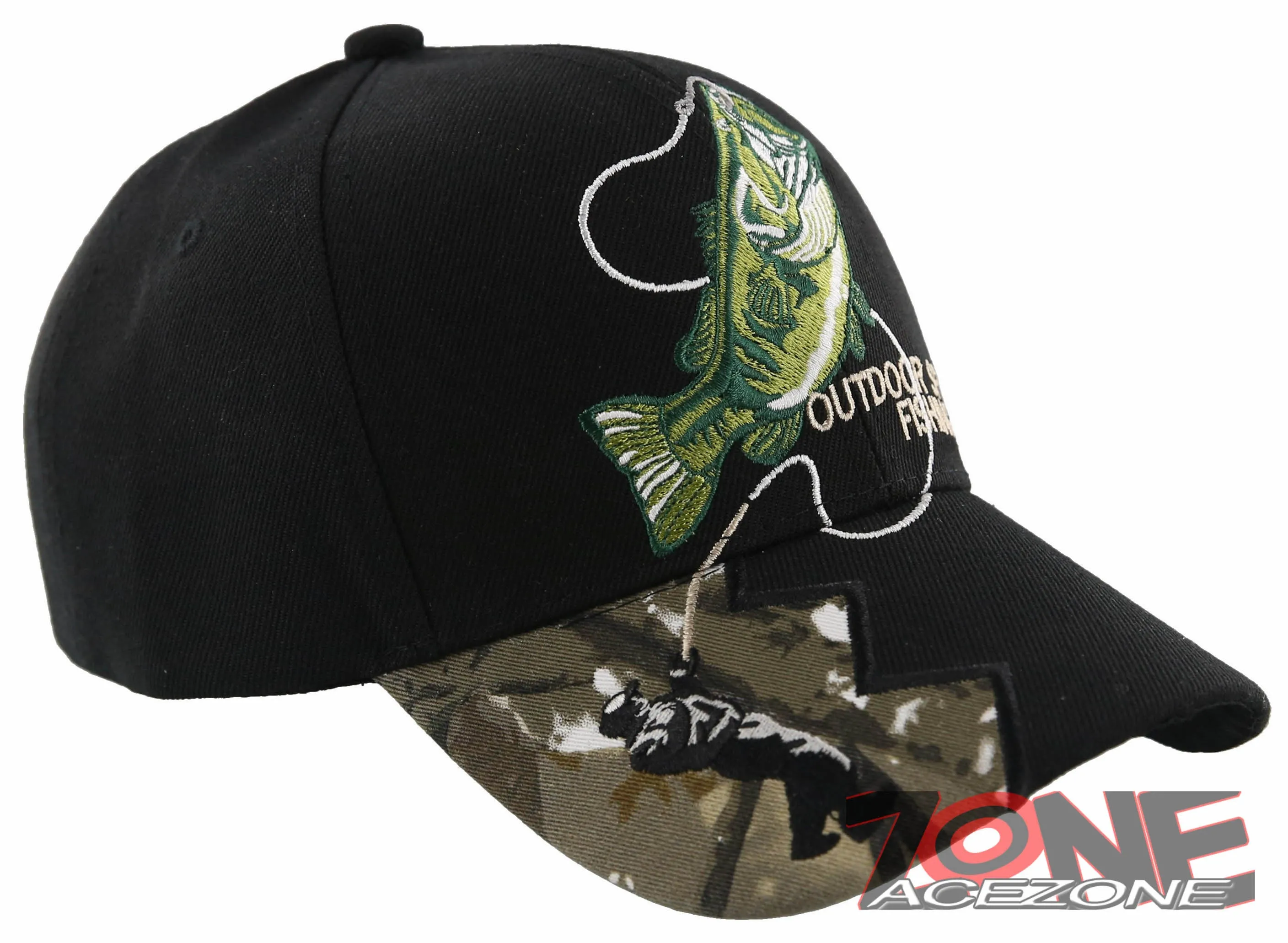 NEW! FISH BASS OUTDOOR SPORT FISHING BALL CAP HAT BLACK
