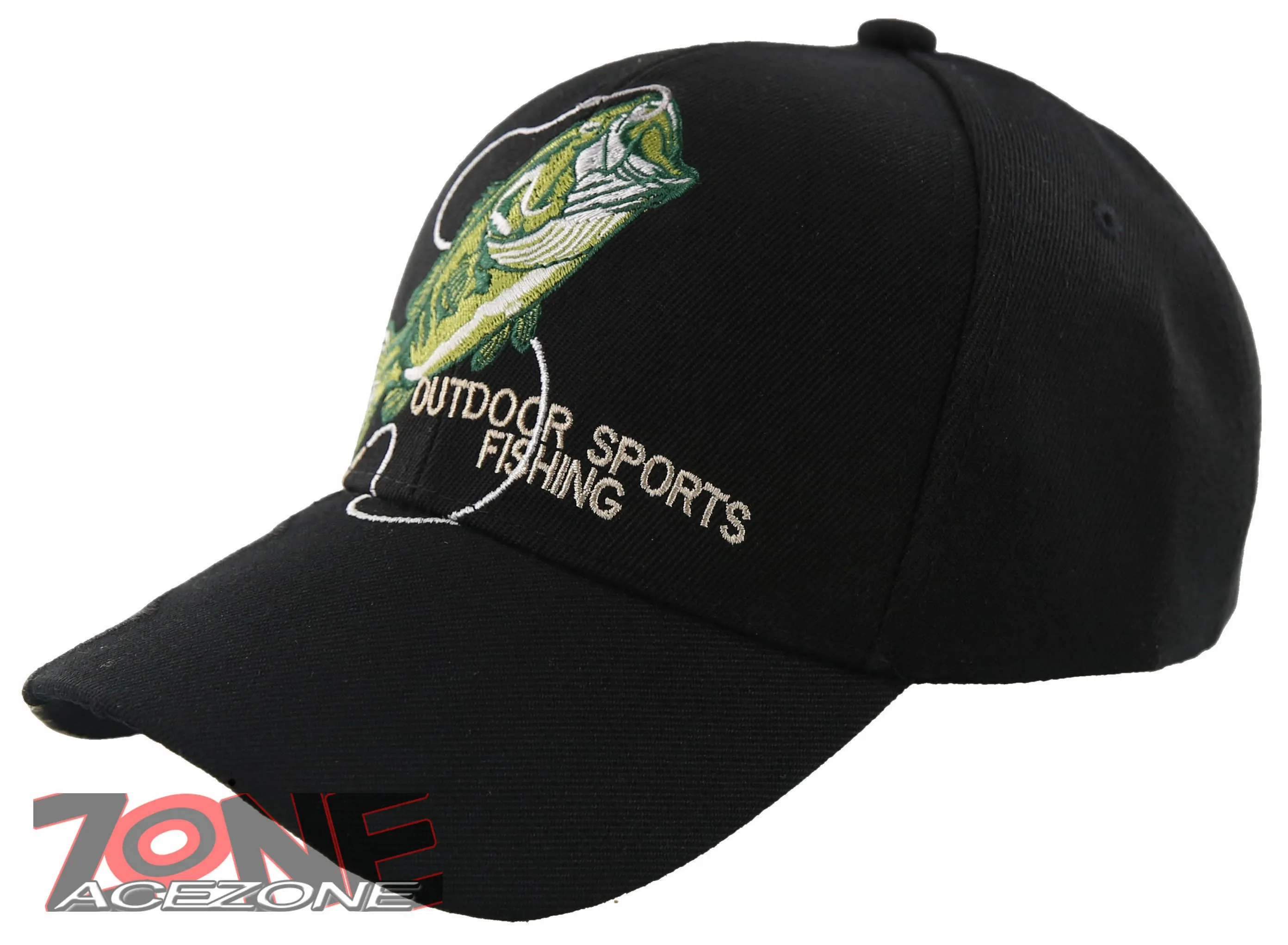 NEW! FISH BASS OUTDOOR SPORT FISHING BALL CAP HAT BLACK