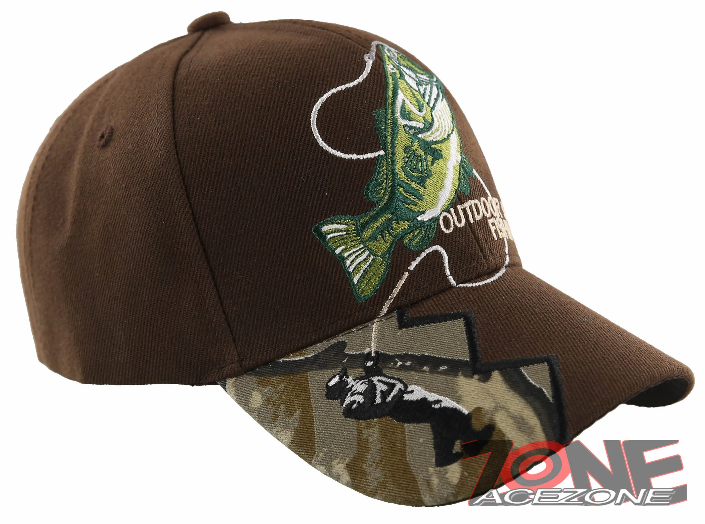 NEW! FISH BASS OUTDOOR SPORT FISHING BALL CAP HAT BROWN
