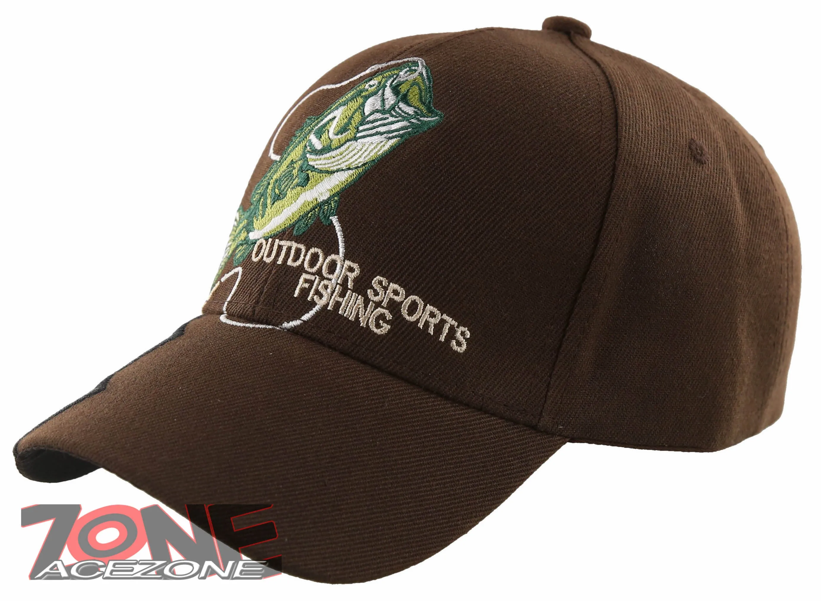 NEW! FISH BASS OUTDOOR SPORT FISHING BALL CAP HAT BROWN