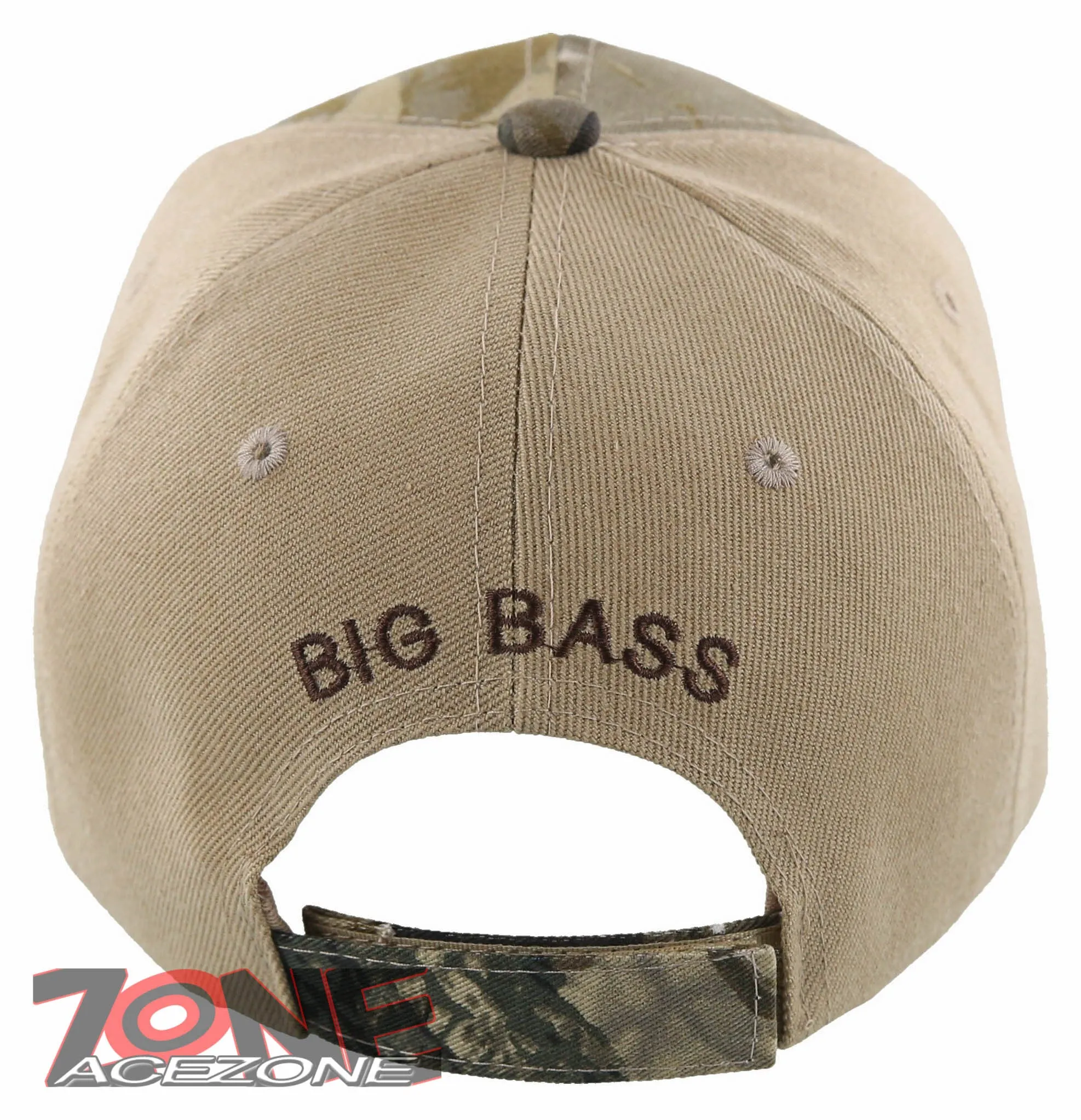 NEW! FISH BIG BASS OUTDOOR SPORT FISHING BALL CAP HAT FOREST CAMO TAN