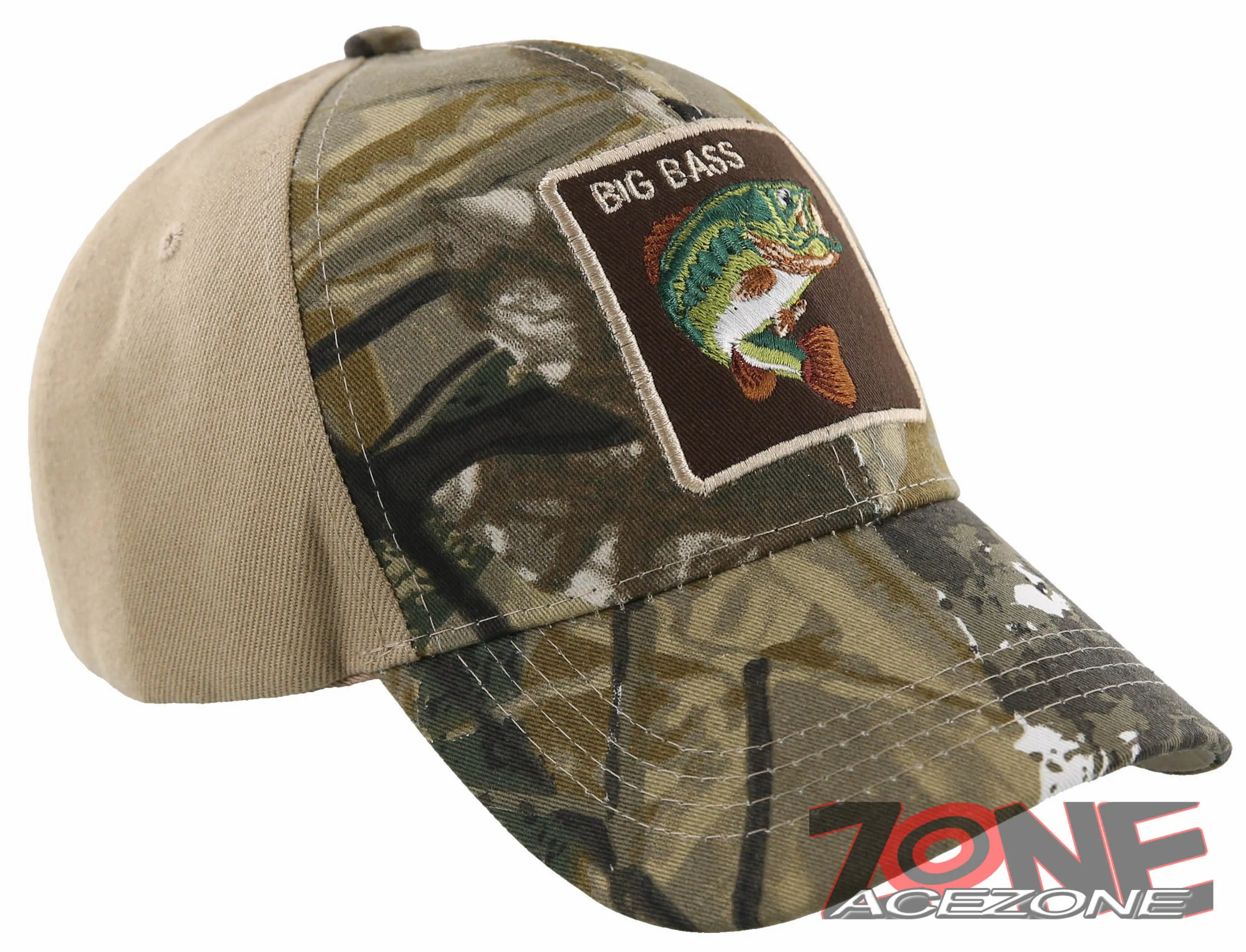 NEW! FISH BIG BASS OUTDOOR SPORT FISHING BALL CAP HAT FOREST CAMO TAN