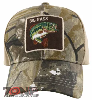 NEW! FISH BIG BASS OUTDOOR SPORT FISHING BALL CAP HAT FOREST CAMO TAN