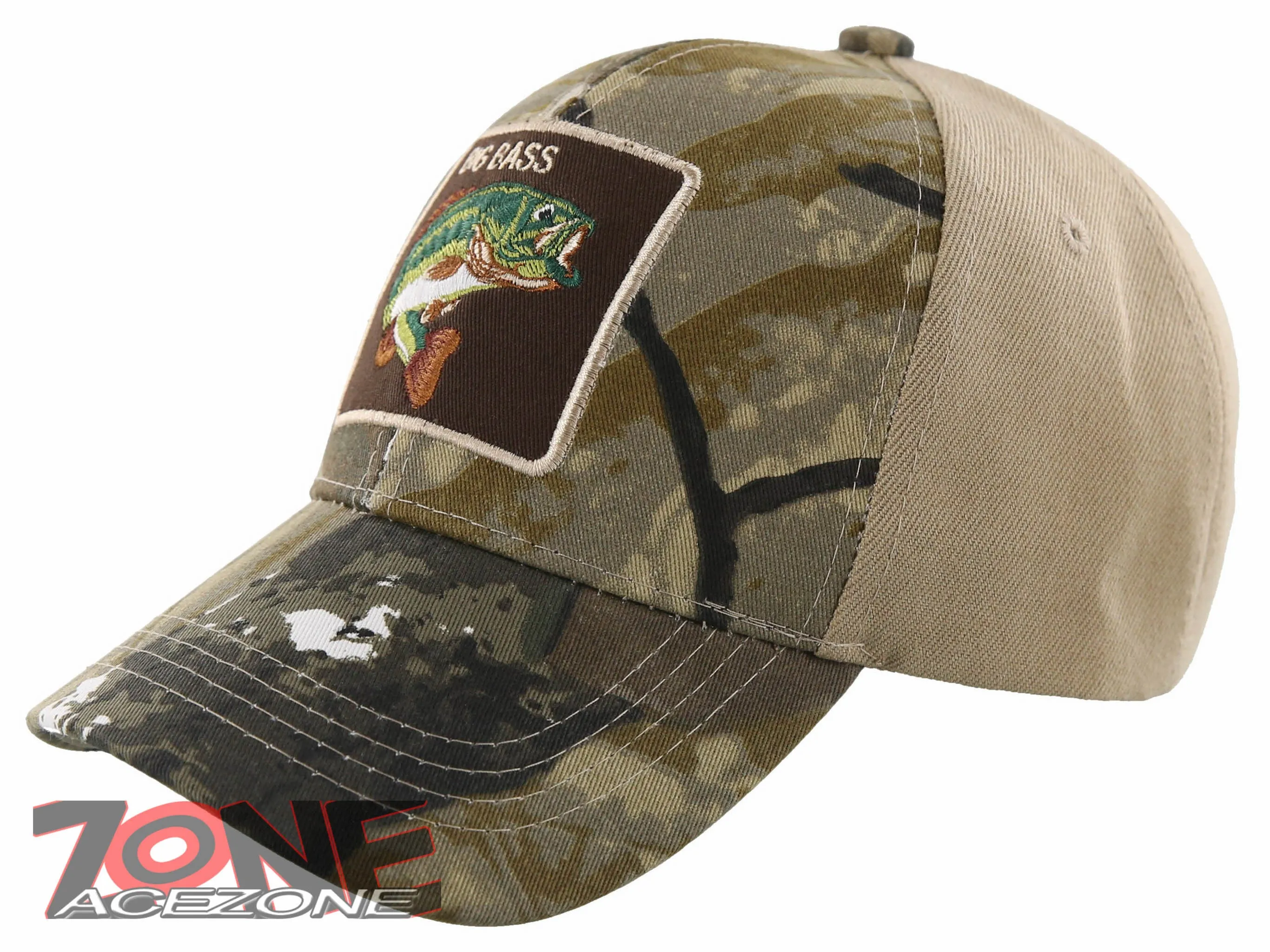 NEW! FISH BIG BASS OUTDOOR SPORT FISHING BALL CAP HAT FOREST CAMO TAN