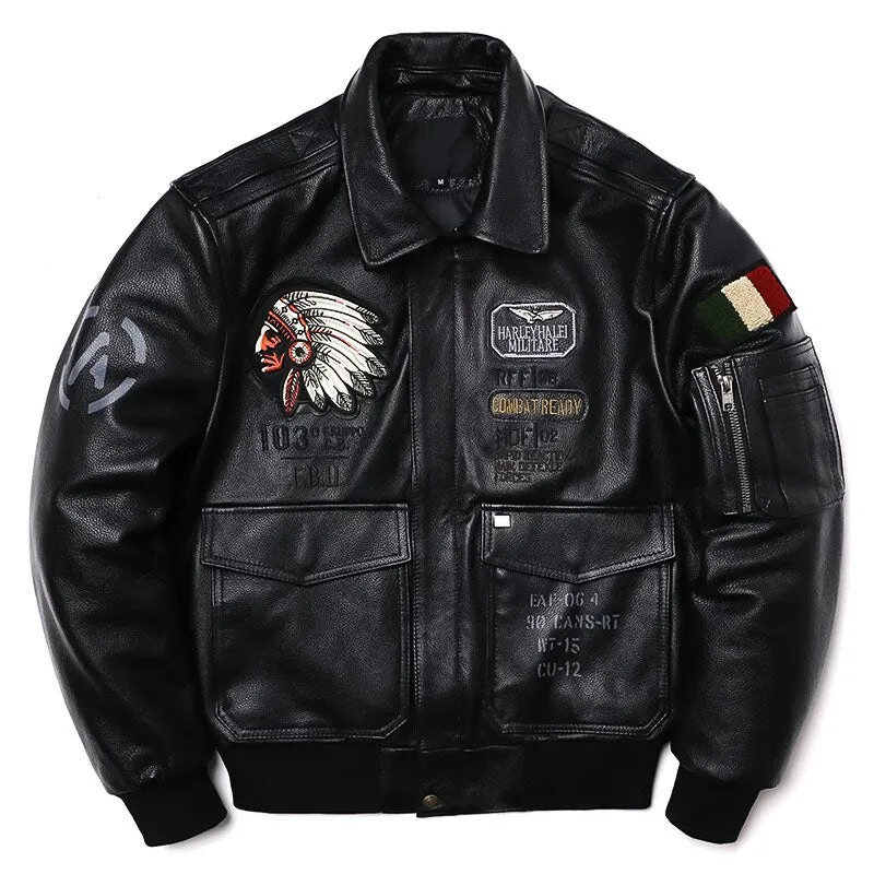 New Indian Embroidery Genuine Leather Jacket