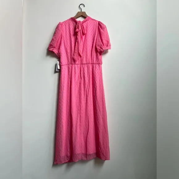 New Julia Jordan Mock Neck Puff Sleeve Clip Dot Chiffon fit &amp; Flare Midi Dress