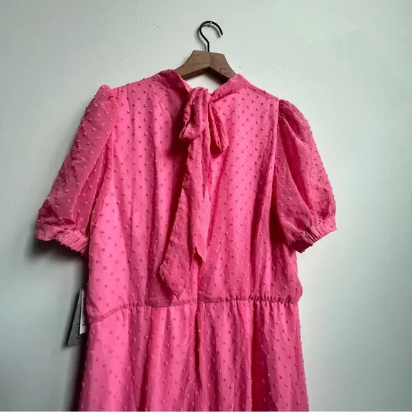 New Julia Jordan Mock Neck Puff Sleeve Clip Dot Chiffon fit &amp; Flare Midi Dress