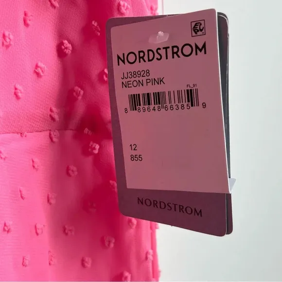 New Julia Jordan Mock Neck Puff Sleeve Clip Dot Chiffon fit &amp; Flare Midi Dress