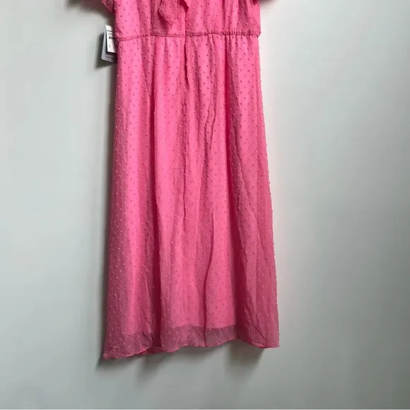 New Julia Jordan Mock Neck Puff Sleeve Clip Dot Chiffon fit &amp; Flare Midi Dress