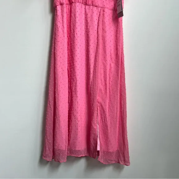 New Julia Jordan Mock Neck Puff Sleeve Clip Dot Chiffon fit &amp; Flare Midi Dress