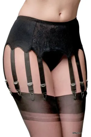 Nylon Dreams 12 Strap Suspender Belt Lace Black