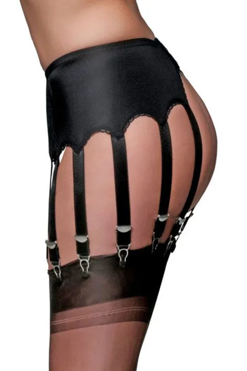 Nylon Dreams 12 Strap Suspender Belt Lace Black