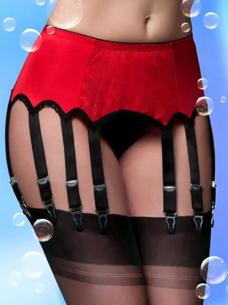 Nylon Dreams 12 Strap Suspender Belt Lace Red