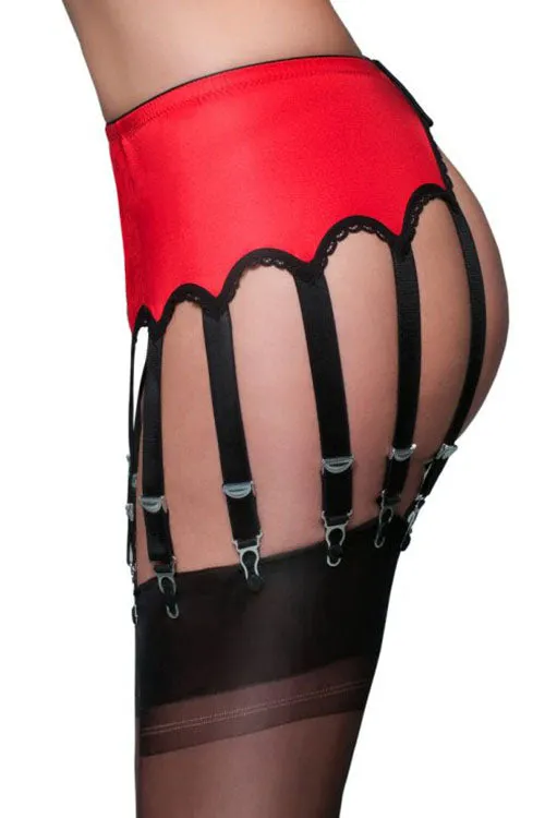 Nylon Dreams 12 Strap Suspender Belt Lace Red