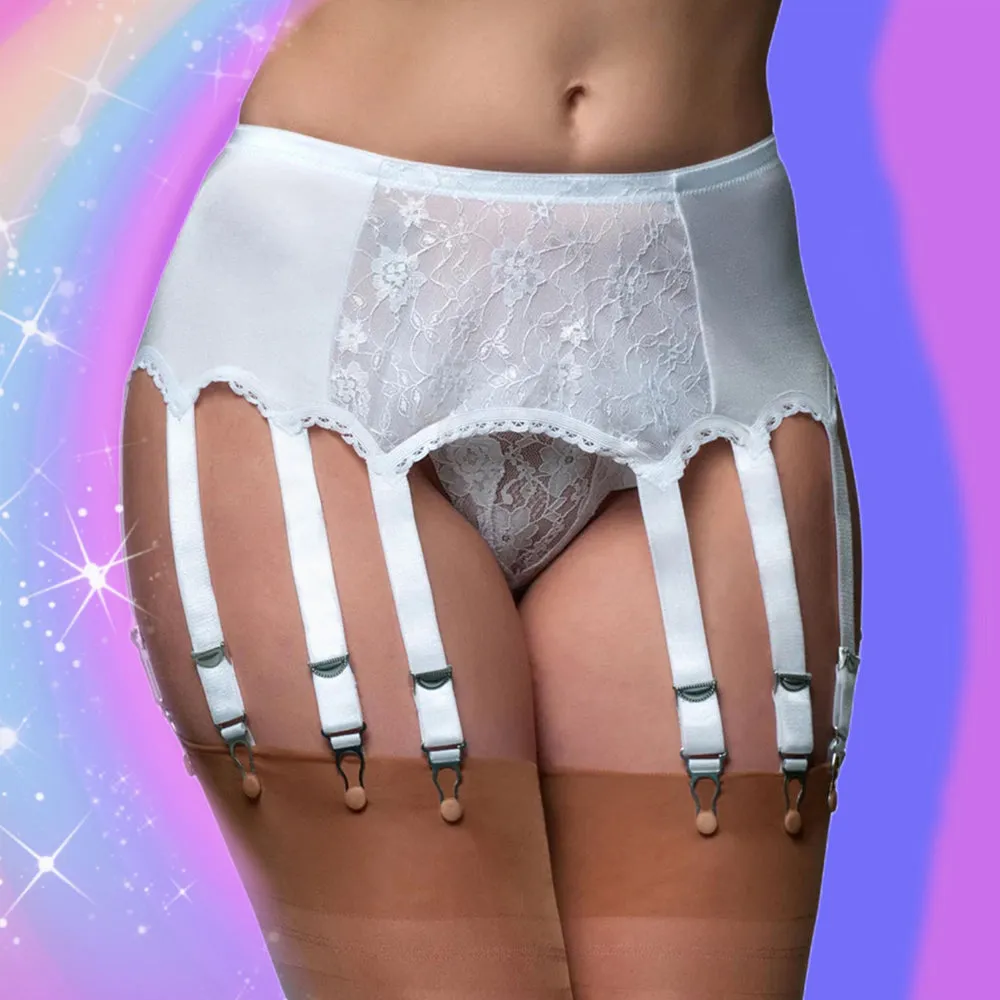 Nylon Dreams 12 Strap Suspender Belt Lace White