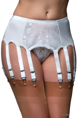 Nylon Dreams 12 Strap Suspender Belt Lace White