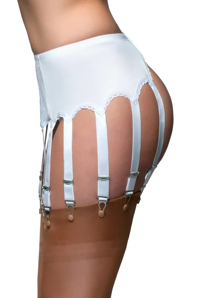 Nylon Dreams 12 Strap Suspender Belt Lace White