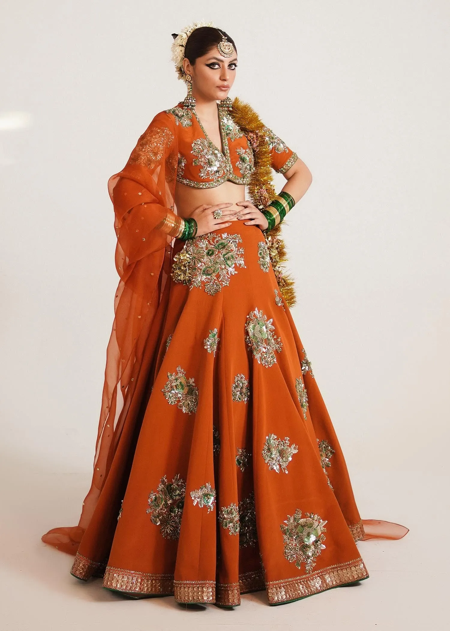 Orange Lehenga Choli and Dupatta Bridal Wedding Dress