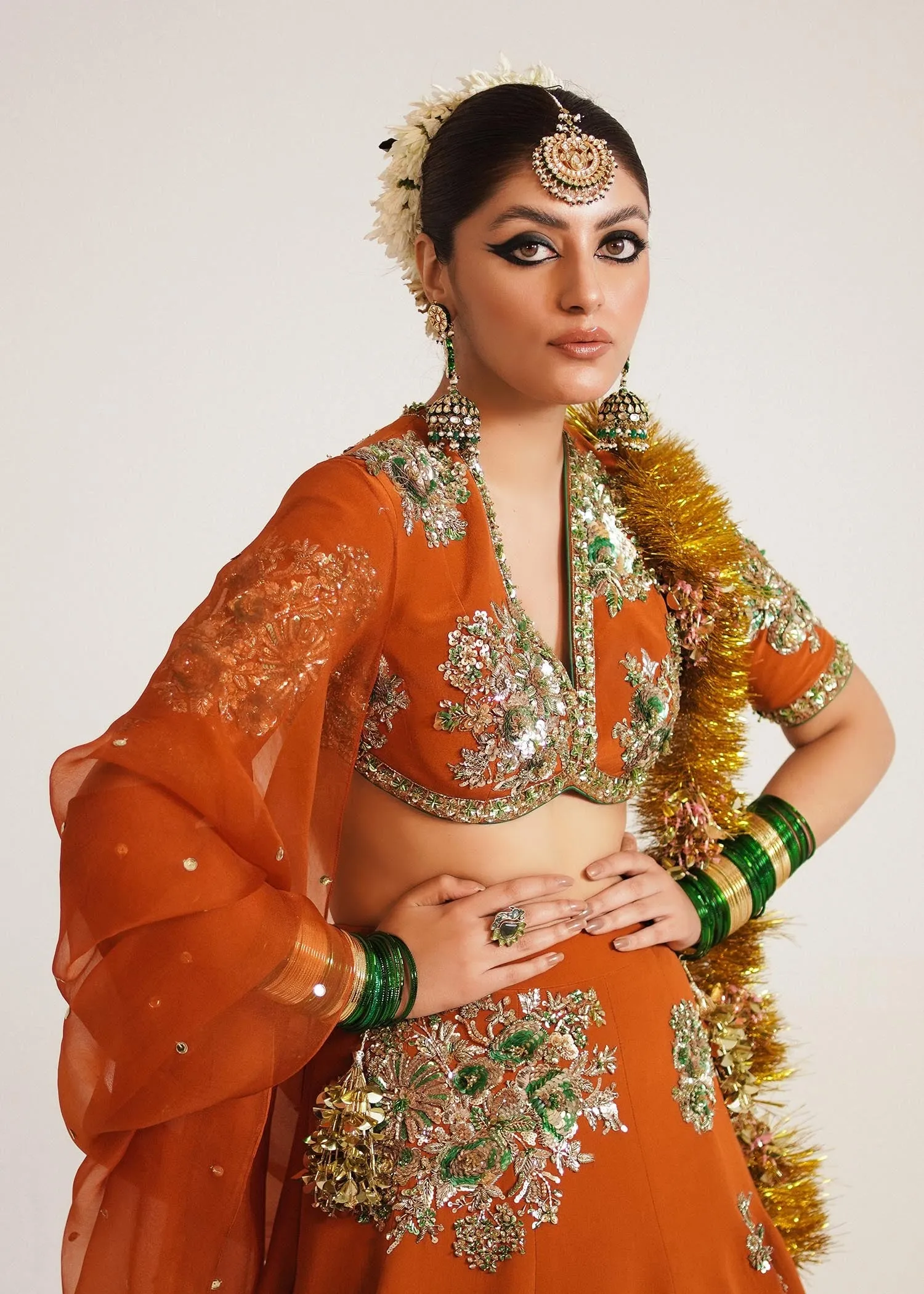 Orange Lehenga Choli and Dupatta Bridal Wedding Dress