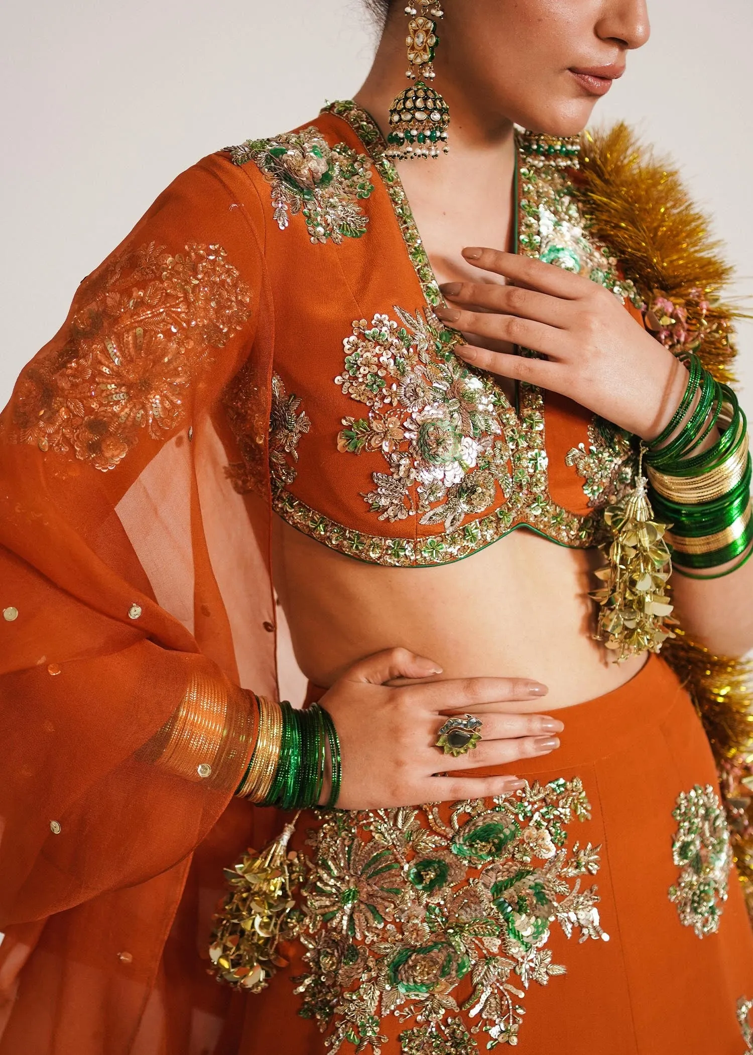 Orange Lehenga Choli and Dupatta Bridal Wedding Dress