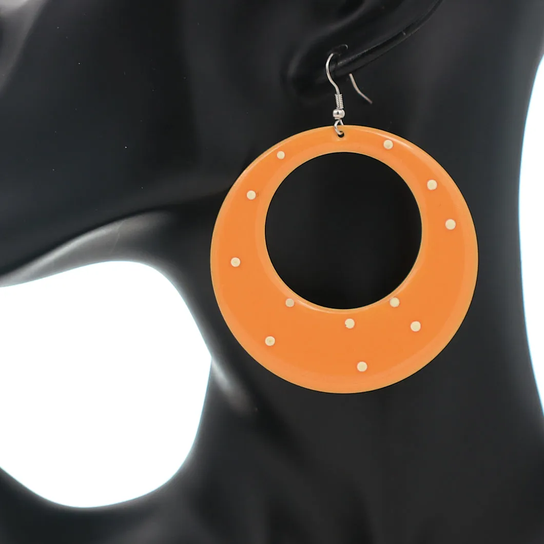 Orange White Round Polka Dot Dangle Earrings