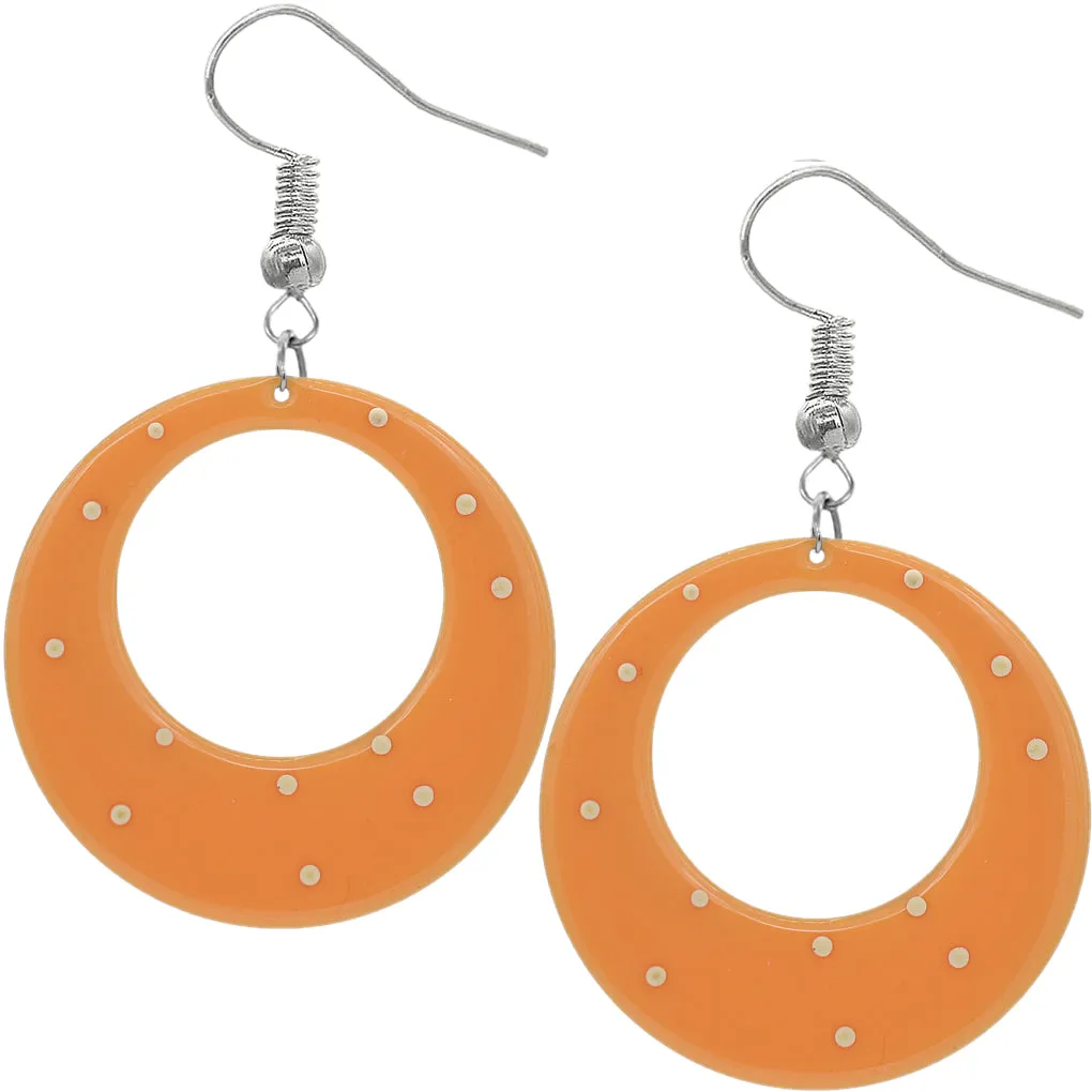 Orange White Round Polka Dot Dangle Earrings