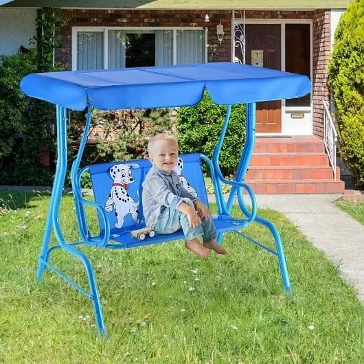 Outdoor Kids Patio Swing Bench with Canopy 2 Seats - Color: Blue