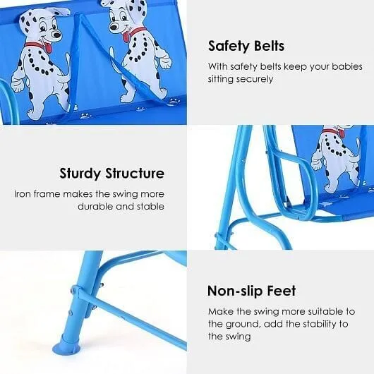 Outdoor Kids Patio Swing Bench with Canopy 2 Seats - Color: Blue