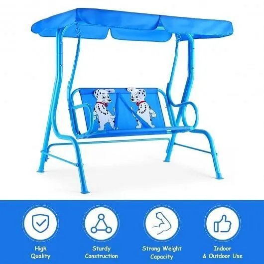 Outdoor Kids Patio Swing Bench with Canopy 2 Seats - Color: Blue