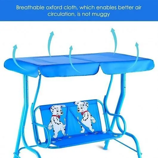 Outdoor Kids Patio Swing Bench with Canopy 2 Seats - Color: Blue