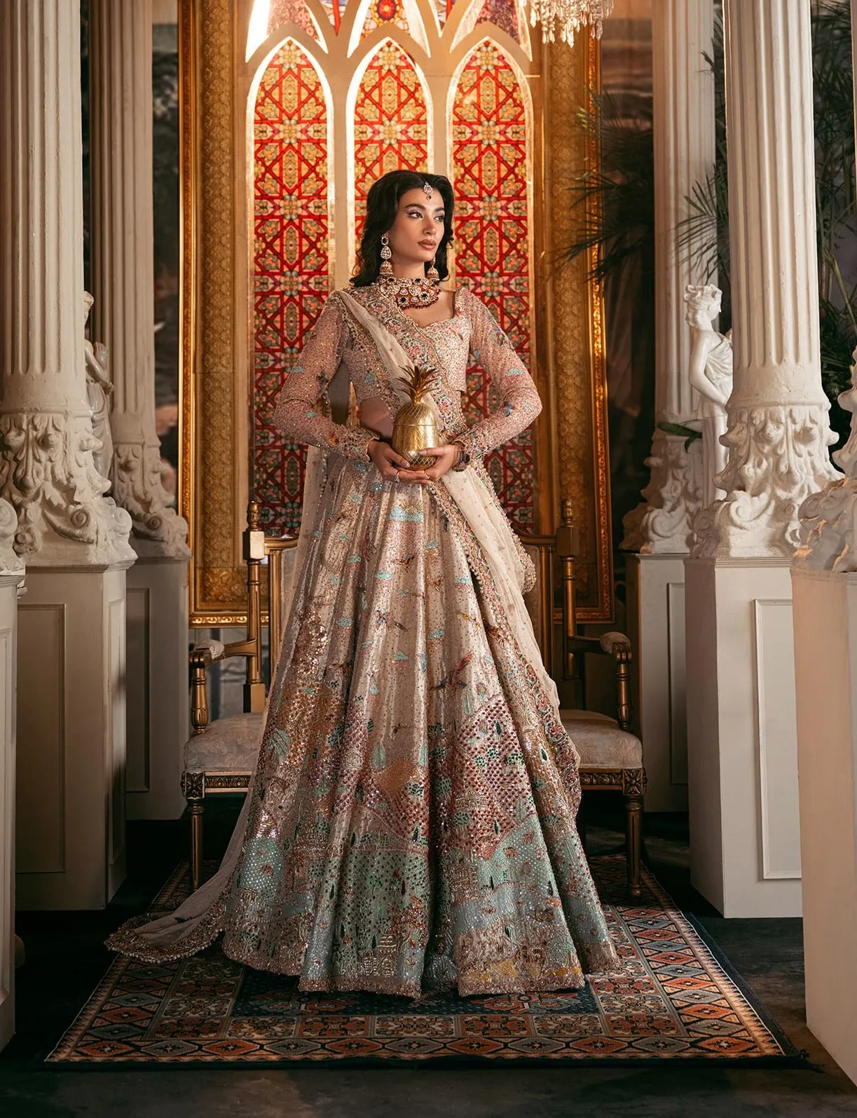 Pakistani Bridal Dress in Choli Lehenga Dupatta Style