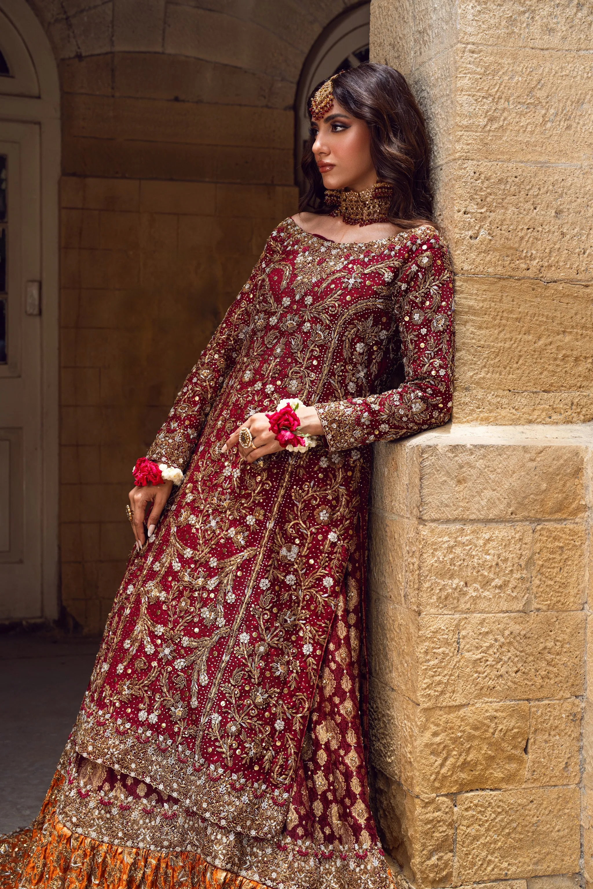 Pakistani Bridal Dress in Farshi Lehenga Kameez Style