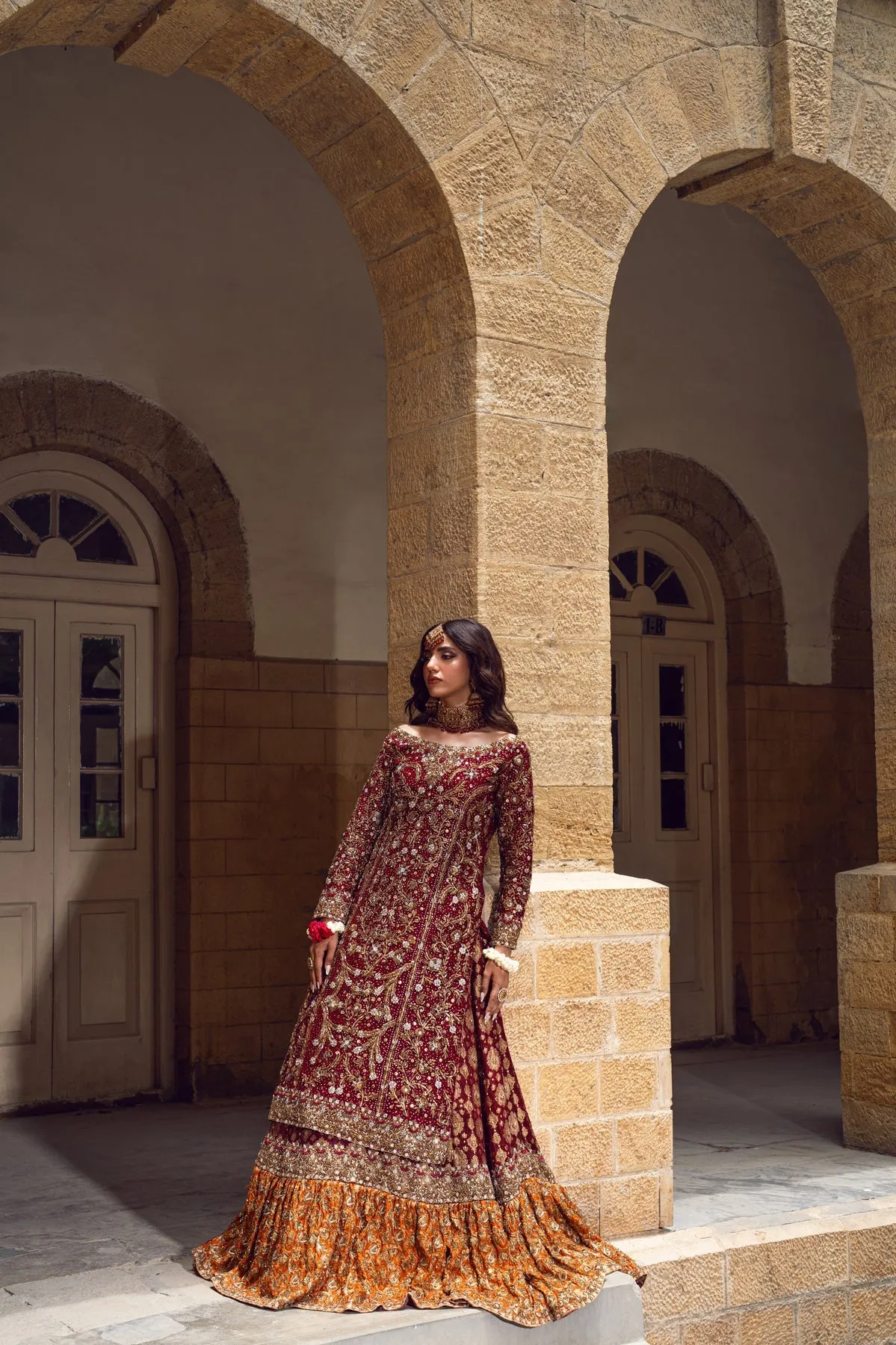 Pakistani Bridal Dress in Farshi Lehenga Kameez Style