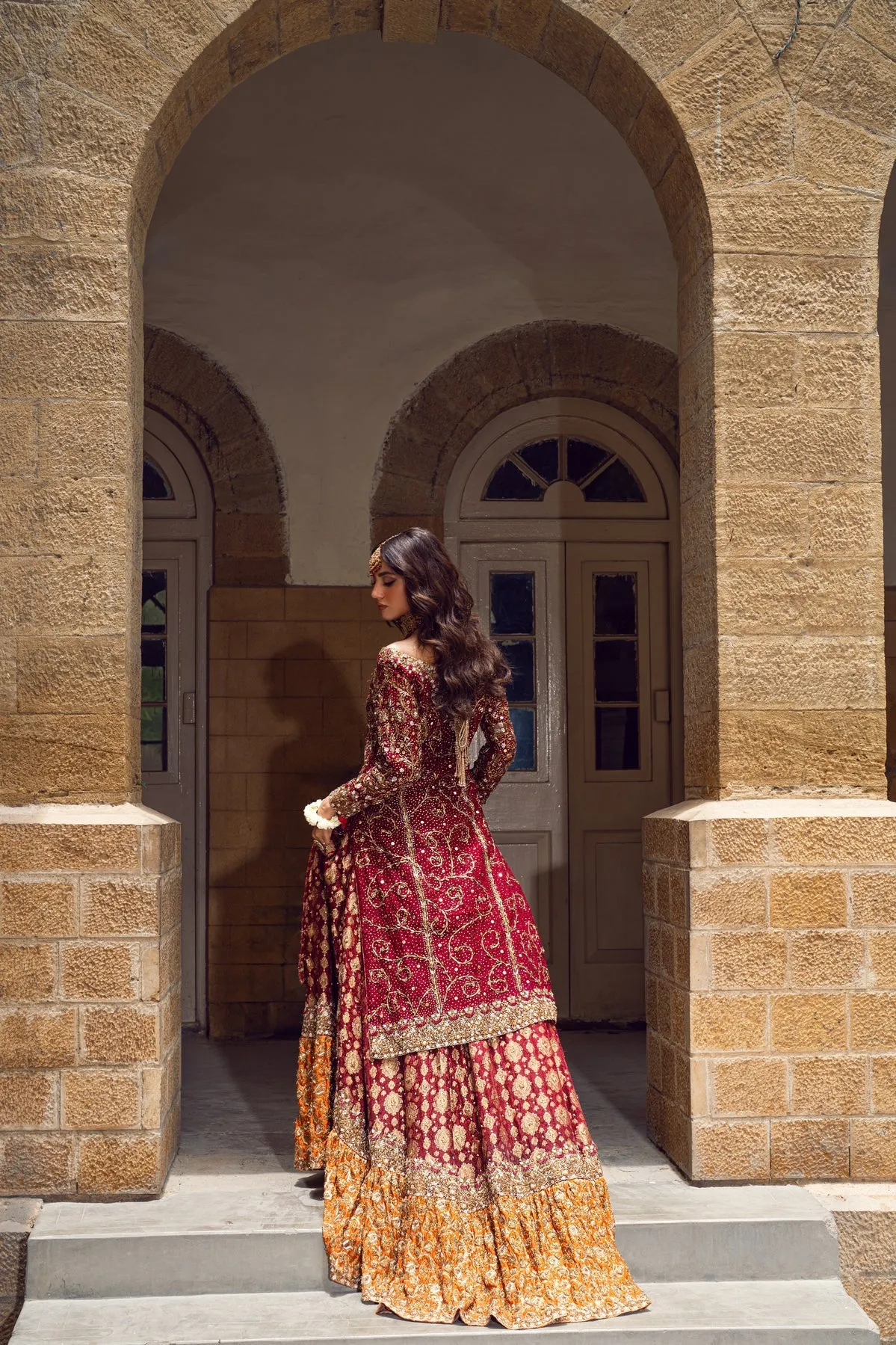 Pakistani Bridal Dress in Farshi Lehenga Kameez Style