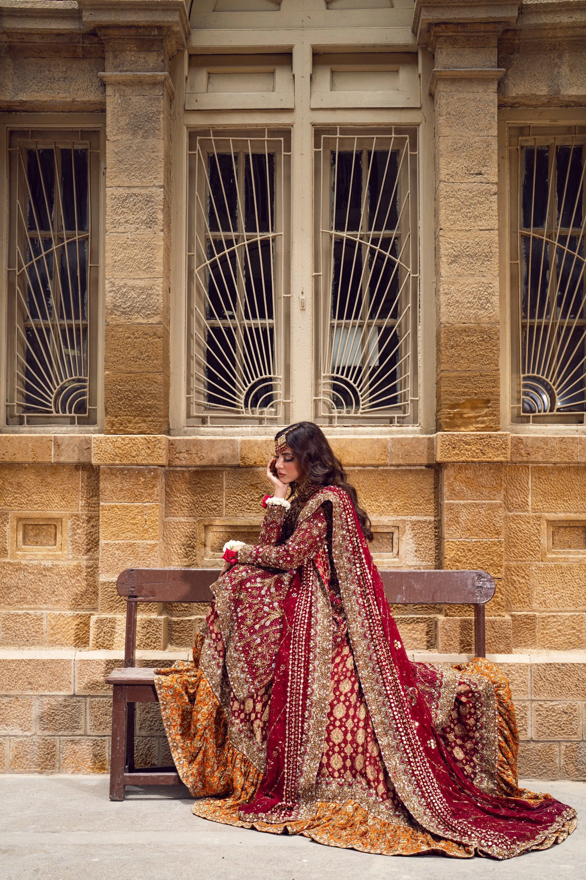 Pakistani Bridal Dress in Farshi Lehenga Kameez Style