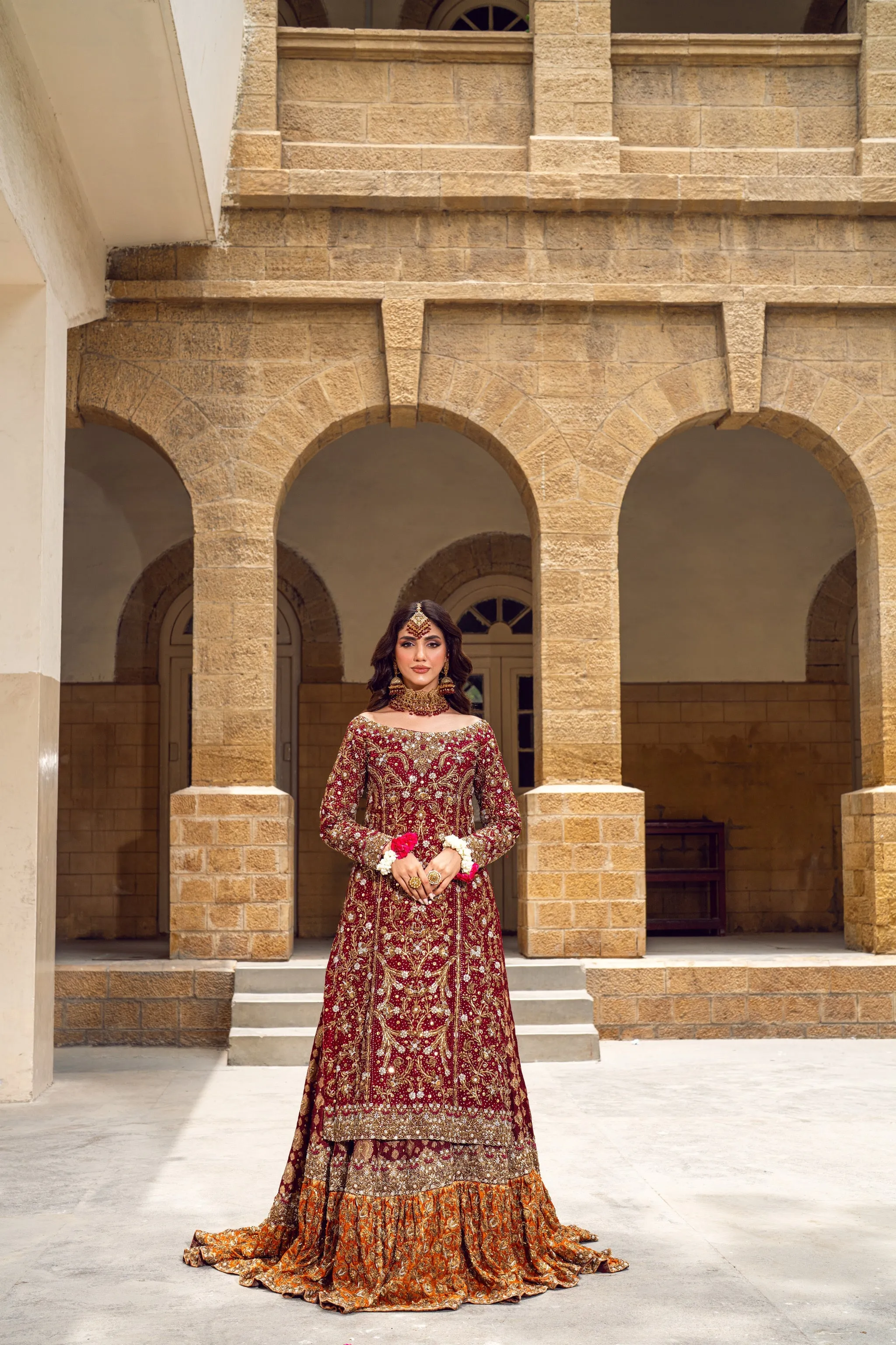 Pakistani Bridal Dress in Farshi Lehenga Kameez Style