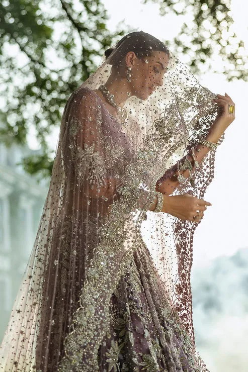 Pakistani Bridal Dress in Purple Lehenga Choli Style