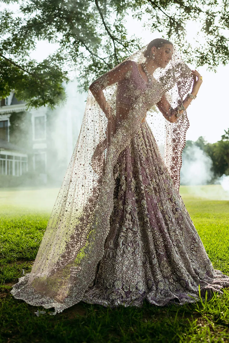 Pakistani Bridal Dress in Purple Lehenga Choli Style