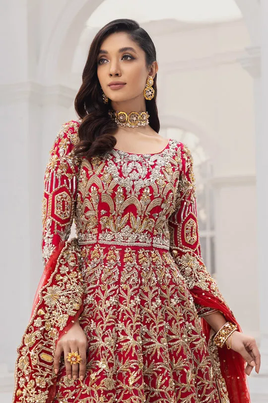 Pakistani Bridal Frock Lehenga Dress in Red #BS824