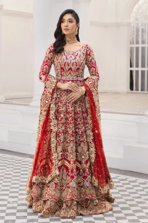 Pakistani Bridal Frock Lehenga Dress in Red #BS824