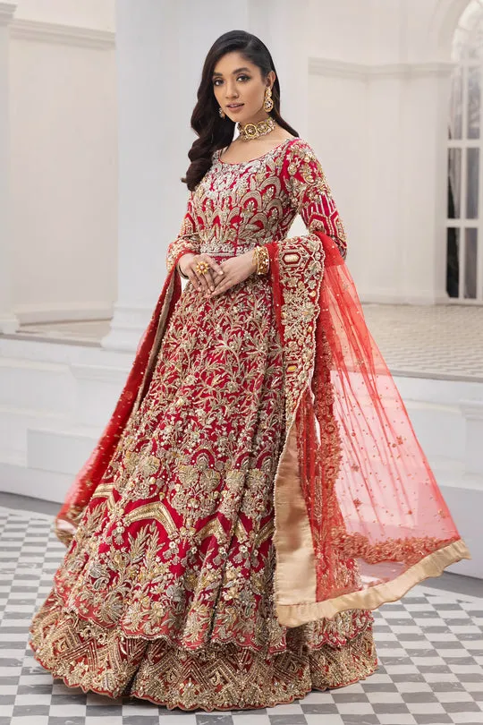 Pakistani Bridal Frock Lehenga Dress in Red #BS824